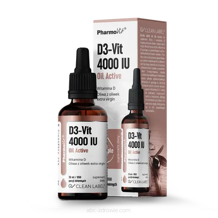 Butelka D3-Vit 4000 IU Oil Active Pharmovit, 30ml, na abc-zdrowie.com. Wysokoskoncentrowana witamina D3 dla Twojego zdrowia.