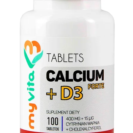 Calcium + D3 Forte ,Cytrynian wapnia 400mg + D3 15mcg 100 tabl. MyVita