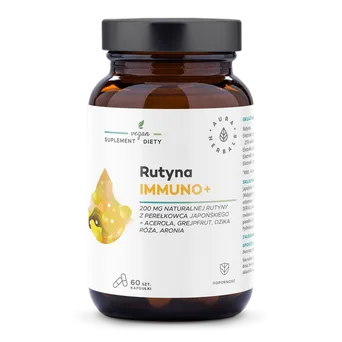 Opakowanie Rutyny Immuno+ od Aura Herbals, zawierające 60 kapsułek wegetariańskich, dostępne na abc-zdrowie.com - wzmacnia odporność.