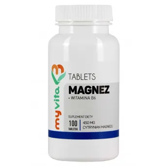 Magnez + Witamina B6 100 tabl. - Cytrynian magnezu 450mg + Wit B6 1,4mg MyVita