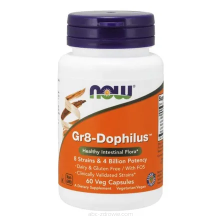 Opakowanie zawiera Probiotyk Gr8-Dophilus 60 kaps. NOW Foods