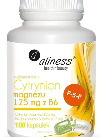 Cytrynian Magnezu 125 mg z B6 (P-5-P) Aliness ,100 kaps