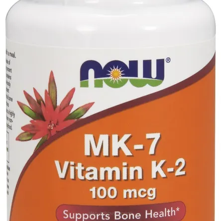 Opakowanie Witaminy K2 MK7, 100mcg od Now Foods, zawierające 60 kapsułek, na abc-zdrowie.com. Wsparcie dla zdrowych kości i serca.