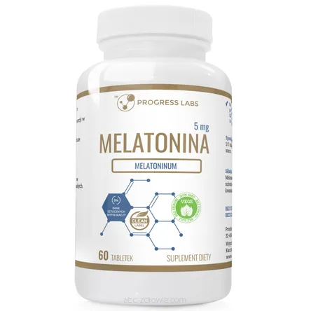 Opakowanie Melatoniny 5mg, 60 tabletek, produkt wegetariański, dostępne na abc-zdrowie.com. Wspieraj swój naturalny rytm snu.
