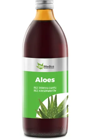 Butelka 1-litrowa czystego Soku z Aloesu EkaMedica. Produkt naturalny o koncentracji 99,8%, idealny do codziennego spożycia.