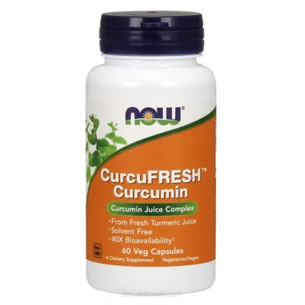 Opakowanie zawiera CurcuFRESH Curcumin - Sproszkowany sok z Kłącza Kurkumy 60 kaps. NOW Foods