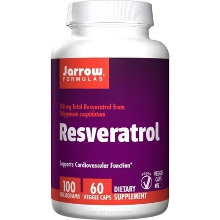 Opakowanie Resweratrolu 100mg Jarrow Formulas, zawierające 120 kapsułek wegetariańskich, na abc-zdrowie.com. Naturalne wsparcie antyoksydacyjne dla zdrowia.