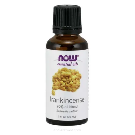 Buteleczka zawiera Olejek eteryczny, Frankincense Oil 20% Oil Blend - 30 ml. Now Foods