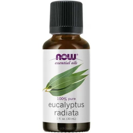 Opakowanie zawiera Olejek Eukaliptusowy - Eukaliptus Australijski (Eucalyptus radiata) 30 ml NOW Foods