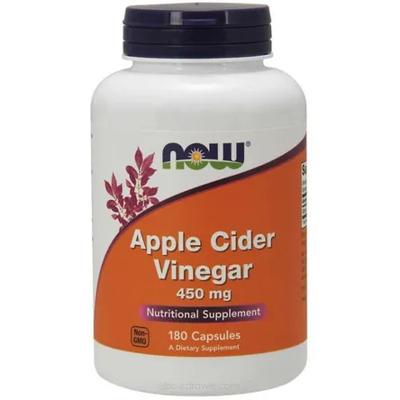 Opakowanie zawiera Ocet Jabłkowy -Apple Cider Vinegar, 450mg - 180 kaps. Now Foods