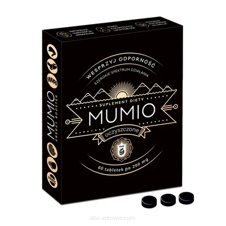 Opakowanie Mumio Oczyszczonego w tabletkach 200mg, 60 sztuk, marki NAMI, dostępne na abc-zdrowie.com. Naturalny suplement diety.