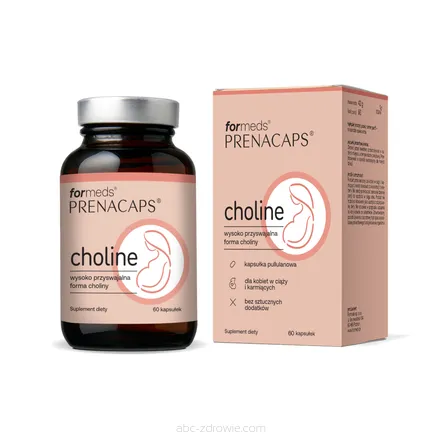 Opakowanie zawiera Cholina dla kobiet w ciąży Prenacaps Cholina 60 kaps.