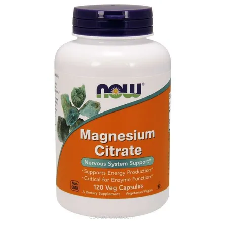 Opakowanie zawiera Magnesium Citrate - Magnez /cytrynian magnezu/ 120 kaps. NOW Foods