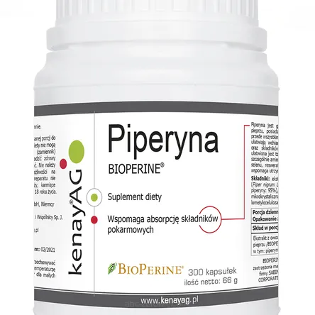 Piperyna Bioperine- ekstrakt z czarnego pieprzu Kenay 300 kaps.	