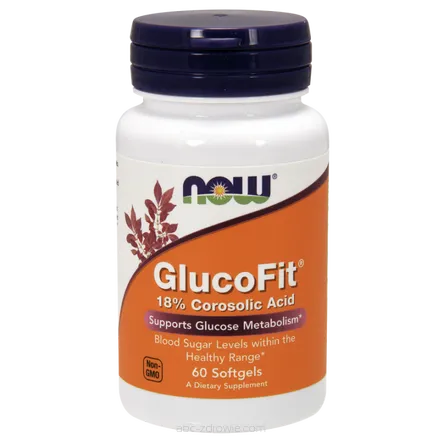 Opakowanie zawiera GlucoFit - wyciąg z liści Banaba 60 kaps. NOW Foods
