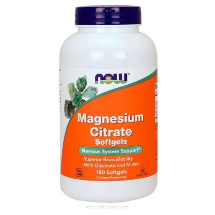 Opakowanie zawiera Magnesium Citrate - Magnez /cytrynian magnezu 180 kaps. NOW Foods