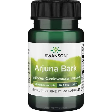 Opakowanie zawiera Arjuna Bark - Migdałecznik Arjuna 40 mg  Swanson 60 kaps.